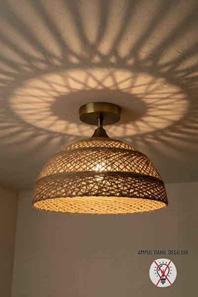 Bamyum Bohem Recycle İplik Jüt El Yapımı Sütlü Kahve Piramit Plafonyer Başlık...