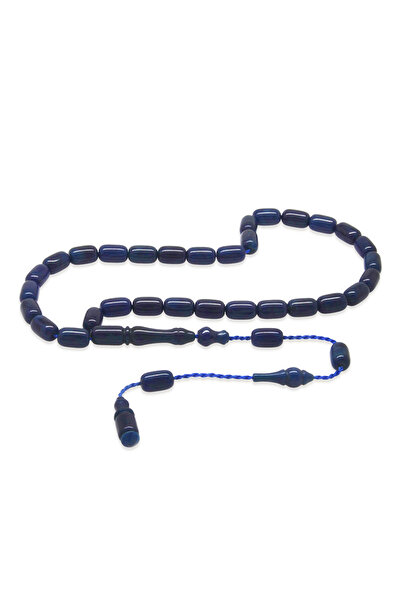 Tesbihane Crushed Amber Prayer Beads - Systematic - Mini Size - Navy Blue Col...