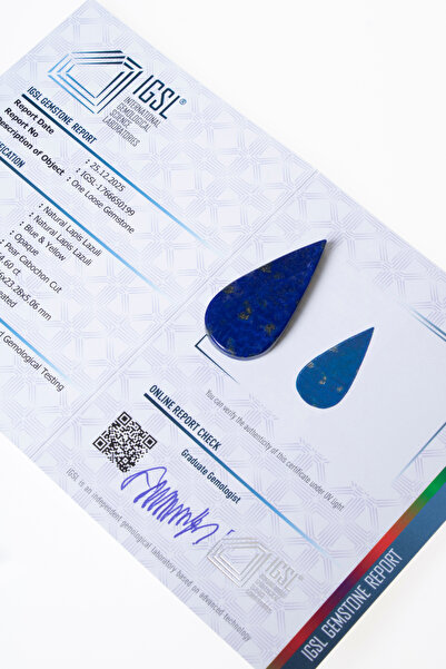 OSMANLI DOĞAL TAŞ Sertifikalı Damla Lapis Lazuli Kabaşon (S.K:315)