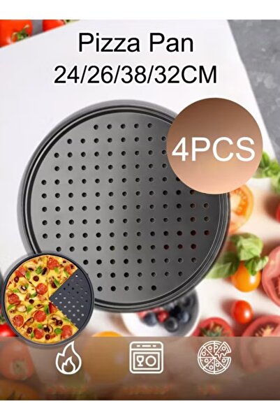Generic 4Pcs Pizza Pan Set (24, 26, 28, 32cm) Carbon Steel Pizza Pan with Hol...