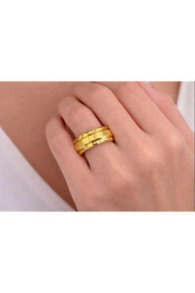 BY YASİN TOPÇU 💍   Gold Color Textured Classic Ring – Size 16 ✨