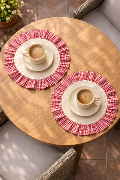 ŞAH TEXTILE DESIGN Yuvarlak pötikare firfir detay ham keten amerikan servis