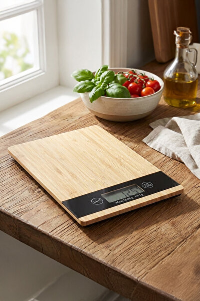 ChefMate Bambu Yüzeyli Dijital Mutfak Terazisi 5 Kg Hassas Elektronik Tartı