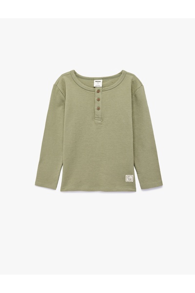 Koton Cotton Long Sleeve Button T-Shirt