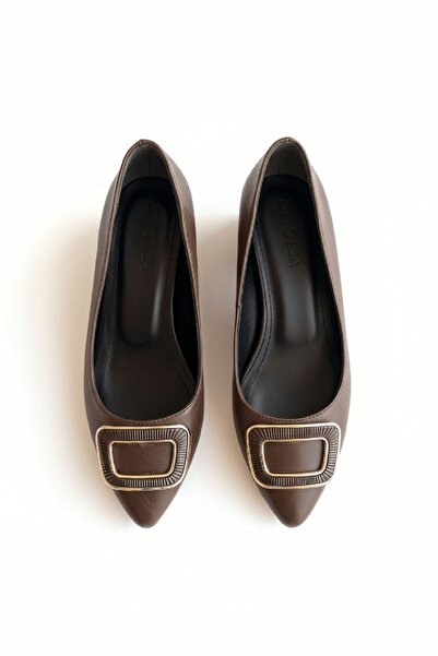 DURUNUN BUTİĞİ Scen Brown Buckle (4cm) Pointed Toe Heeled Shoes