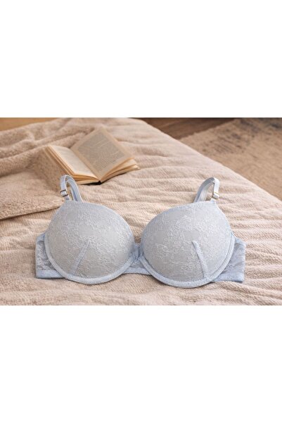 SCM LINGERIE MAVİ ÇİFT DESTEKLİ DANTELLİ BALENLİ SÜTYEN