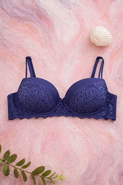 SCM LINGERIE Dark Blue Lace Unpaddded Bra
