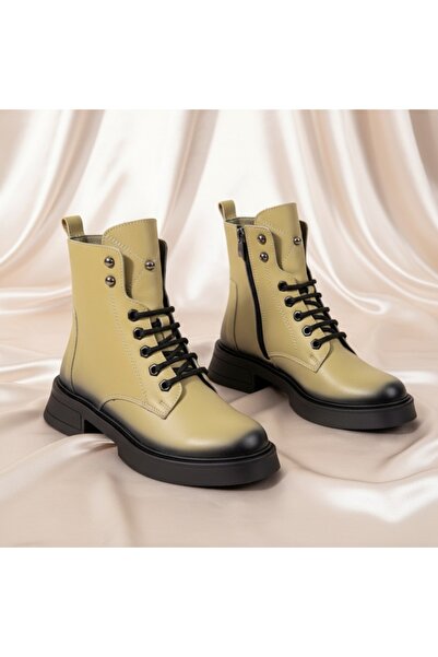 Modlet.ro Women's green lace-up and zipper boots made of leather MOD10453