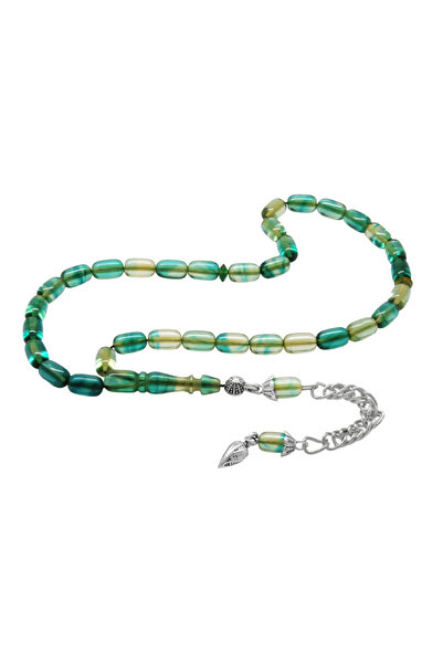 Tesbihane سبحة من حجر العنبر الناري - مع شرابة معدنية لا تفقد بريقها - حجم صغ...