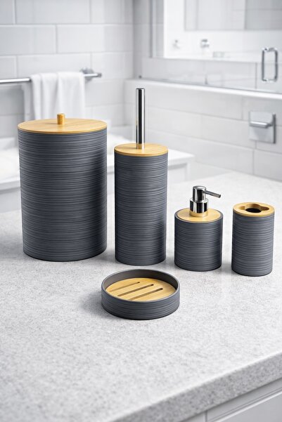 Evsun Home Collection Bamboo Bathroom Set 5 Pieces Round