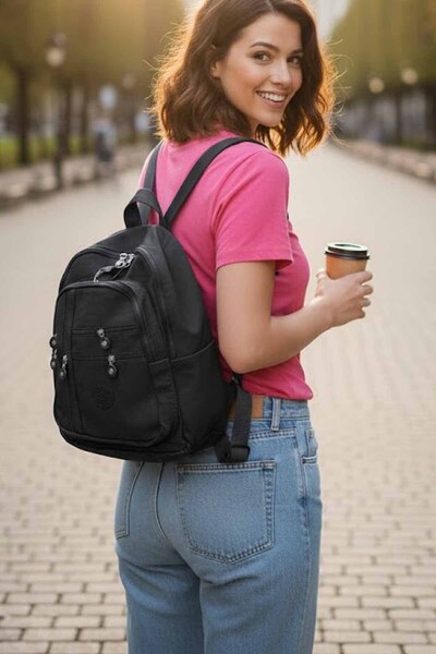 vynor atelier Kadın Çok Bölmeli Sırt ve Omuz Çantası Boy 35 cm En 30 cm Derin...