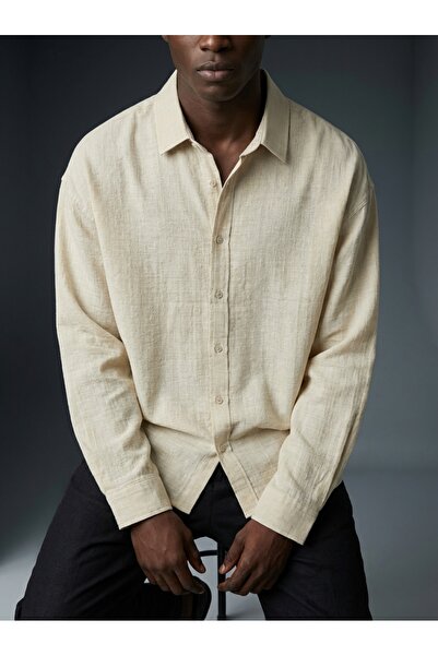 KHAYN Men's Plaid Checked Relaxed Fit Cotton Linen Shirt G3010G