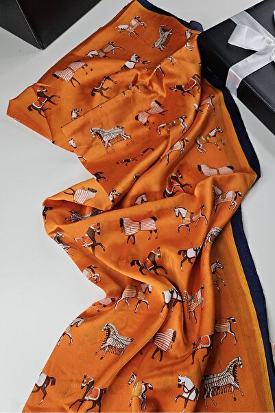 tomrisboutique Lüks Vual İpek Şal Hijab Fular Scarf Shawl Atlı Desen 70 x 180 CM