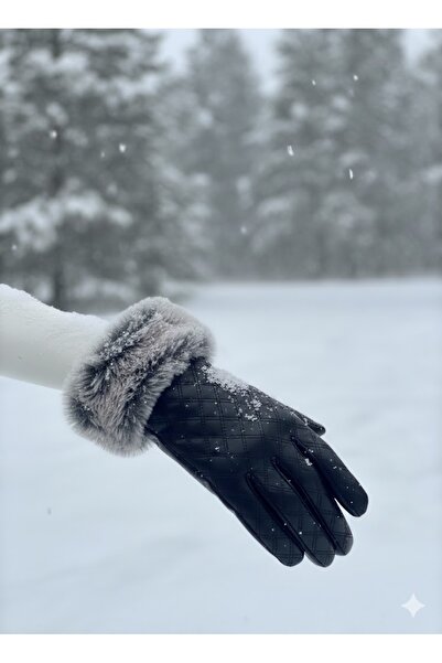 Dorelux Women's Leather Fur Detailed Gloves with Wool Inside