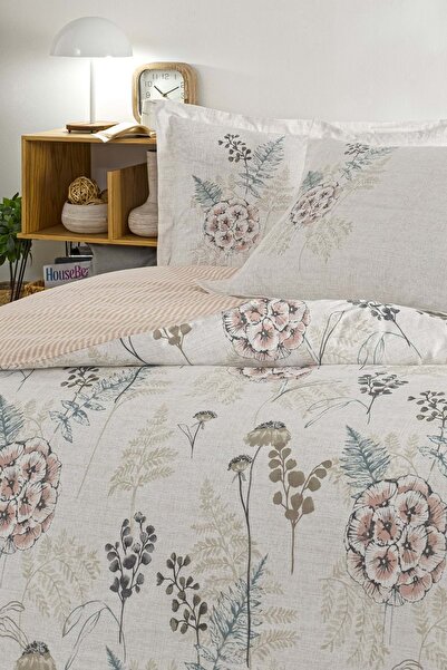 Özdilek Ranforce -Phlox Cream- Single Duvet Cover Set with Elastic Fitted Sheet