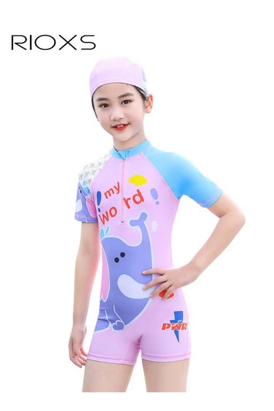 RIOXS Girls One Piece Swimsuit, Kids Swimming Costume with Back Zipper, Quick...