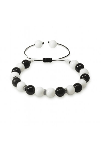 Tesbihane Macrame Braided Sphere Cut Black White Jade Onyx Hematite Natural S...