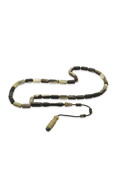 Tesbihane Ram Horn Rosary - Cream Color Black - Systematic - Capsule Cut