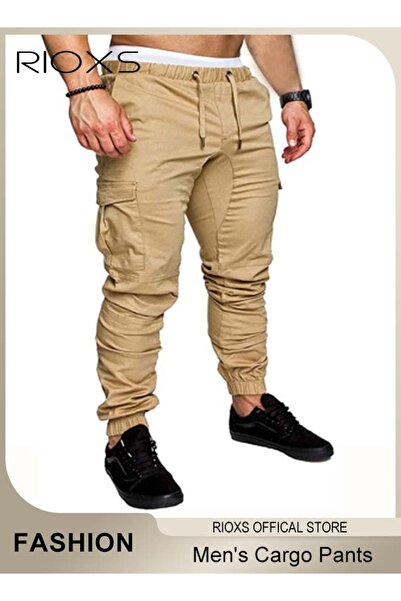 RIOXS Men's Cargo Pants, Athletic Trousers Breathable Sweatpants, Comfy Elast...