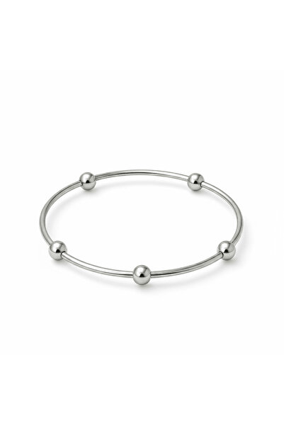 Tesbihane Women's Steel Bracelet - Five Ball Decorated Design - Silver Color