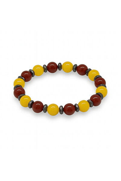 Tesbihane سوار نسائي من الأحجار الطبيعية من اليشم الأصفر والأحمر والهيماتيت ب...