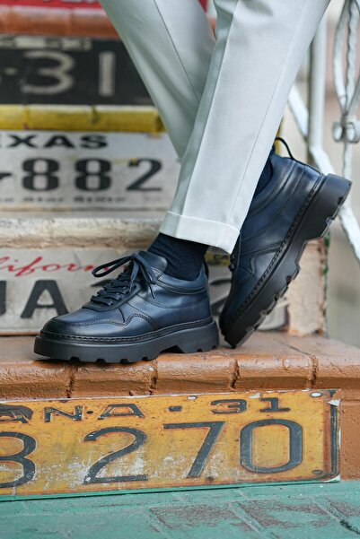 TETRİ Thomas Model Hakiki Deri El Yapımı Lacivert Sneaker Ayakkabı