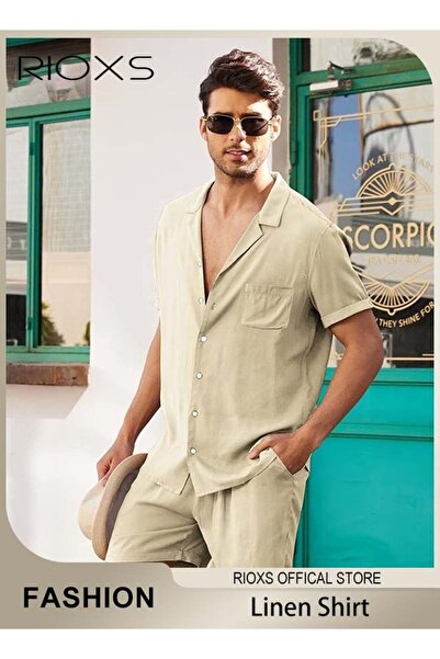 RIOXS Men's Button-Down Shirts, Casual 2 Piece Outfits with Pockets, Lightwei...