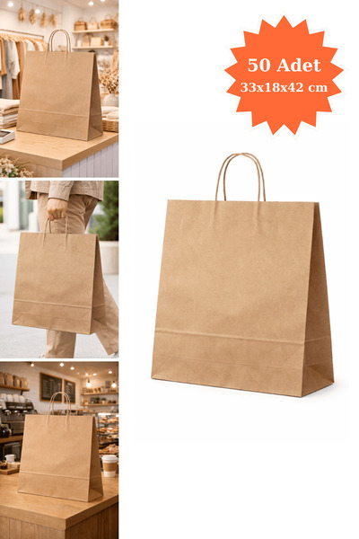 Plas+Plus Burgu Saplı Kraft Çanta Kağıt Poşet Butik Mağaza Hediye Tatlı Torba...