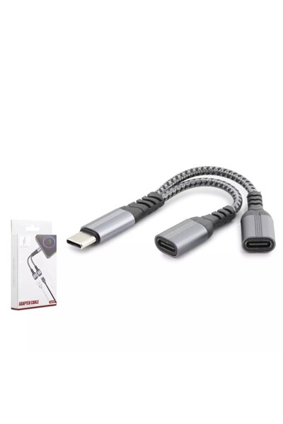 HADRON GJ-017 Type-C to 2x Type-C Dişi Çoklayıcı Kablo - 100W PD Hızlı Şarj