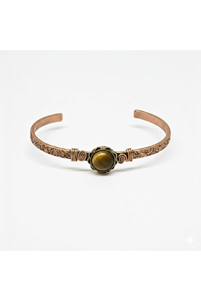 Tesbihane Women's Copper Bracelet - Tiger's Eye Natural Stone - Authentic Des...