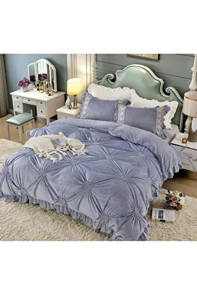 OEM Bed linen, velvet, 2 people, 4 pieces, with heart pleats, 180x200cm, ligh...