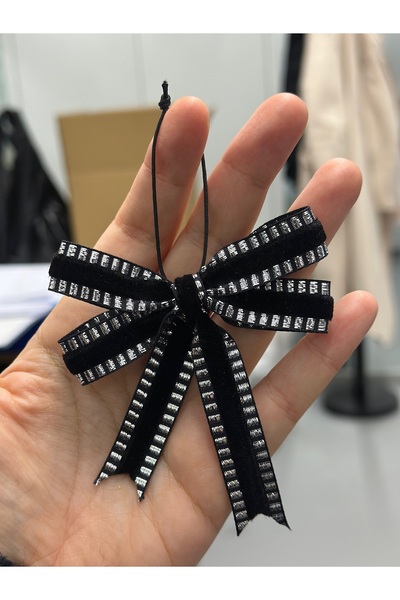 paşateks since 1995 şekil 1.5 cm Black-Silver Line Patterned Glitter Velvet B...