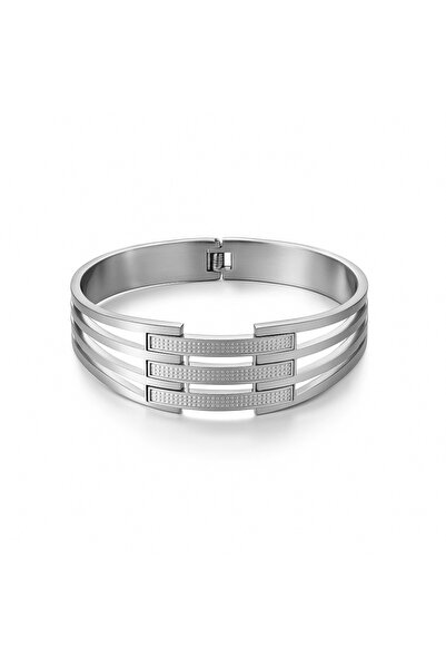 Tesbihane Women's Steel Bracelet - Handcuff Design - Four Rows - Silver Color