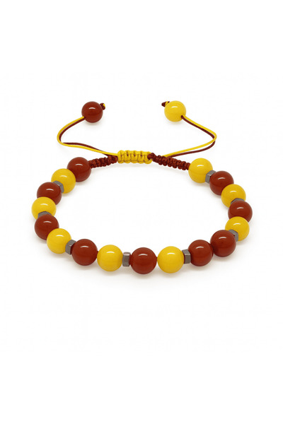 Tesbihane Macrame Braided Sphere Cut Yellow Red Jade Agate Hematite Natural S...