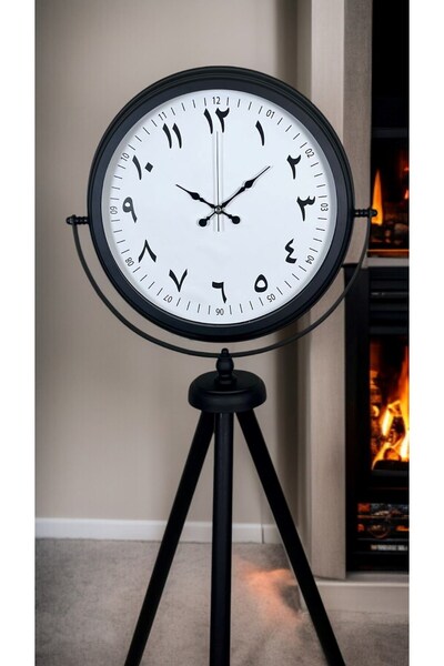 Leyaton ساعة ذات تصميم غير عادي بأرقام عربية سوداء مع حامل ثلاثي القوائم LWLH...