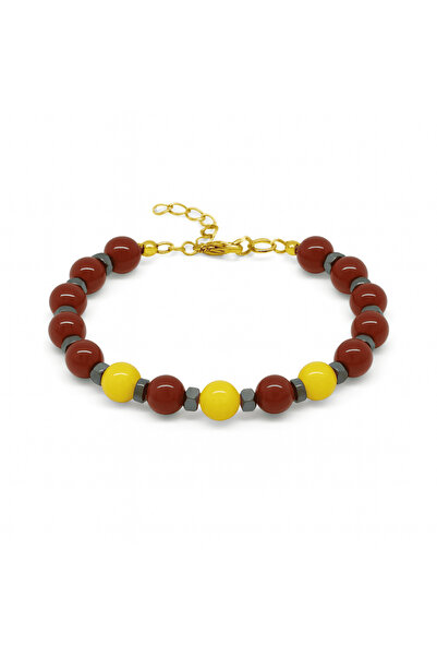 Tesbihane سوار نسائي من الأحجار الطبيعية مع سلسلة معدنية ذهبية اللون وحجر الي...