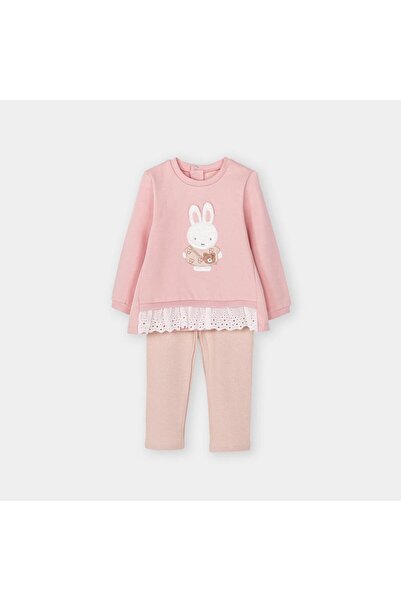 İNDİGO Baby Girl Pink Beige Rabbit Tracksuit Set