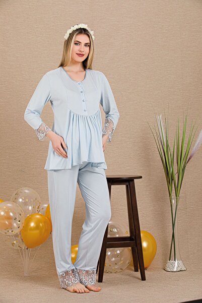 ESPEBA Pregnant Women's Maternity Pajama Set Top and Bottom Two-Piece Lace Trim