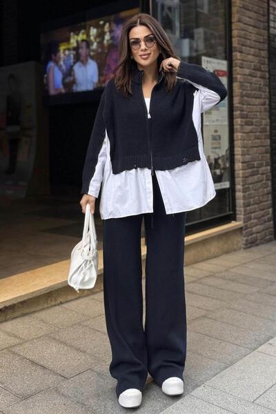 Cockatoo Tricotaj supradimensionat Jachetă Pantaloni Costum cu fermoar Detali...