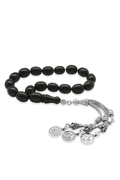 Tesbihane سبحة إيفي كهرمانية مضغوطة - طقم من 3 قطع مع شراشيب معدنية مقاومة لل...