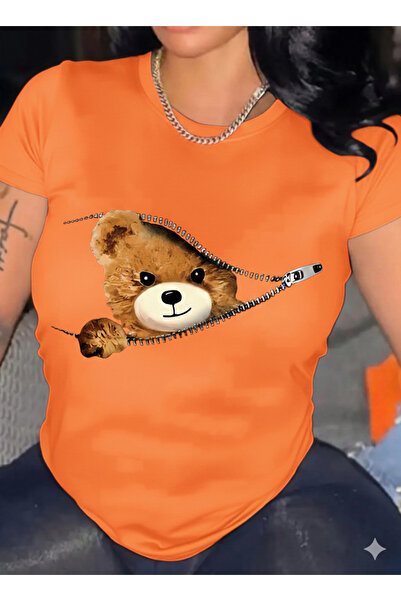 ZİYMO TRICOU DIN BUMBAC PEȘTUIT CU GULER ROTUND ȘI TĂIERE REGULARĂ