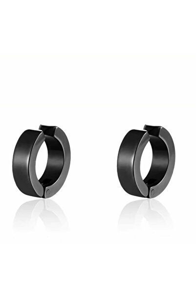 sarıyer silver Compression Black Ring Steel Earrings Titanium for Non-Pierced...