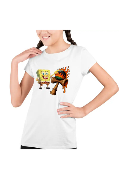 OEM Kids Girls Kendama T-Shirt Spongebob Flames Plankton Squarepants Square P...