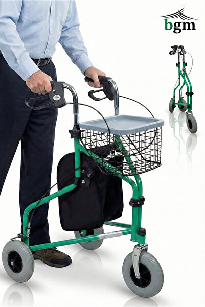bgm Walker 3 Tekerli Rolatör Yürüteç – Frenli, Sepetli Katlanır Tekerlekli Wa...