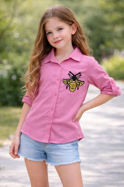 Pegai Tekstil Pullu Arı Desen Kız Çocuk Gömlek 8-14 Yaş