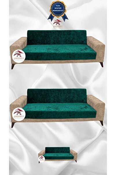 Şahaneev Tekstil Parlak Kadife Geometrik Desenli Koruyucu Kolsuz Koltuk Örtüs...