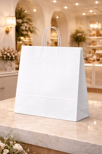 Plas+Plus Twist Handle Kraft Bag White Paper Bag Boutique Store Gift Dessert Bag 40X16X48 cm 25Li