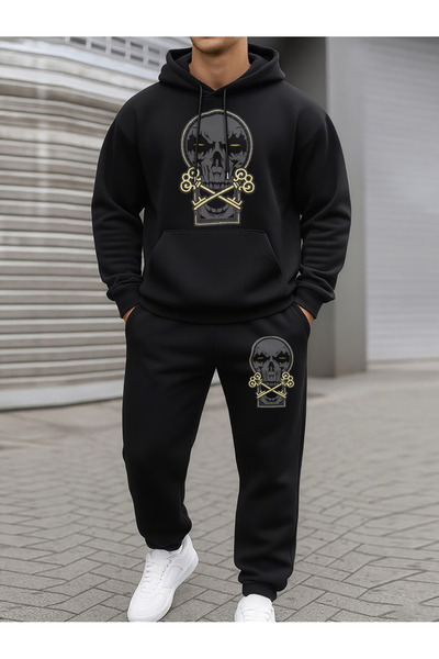 ELAN WEAR Printed Hooded Tracksuit Set - Hooded Sweatshirt Bottom Top Set