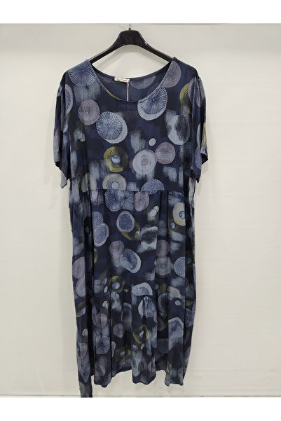 della moor Navy Blue Italian Ethnic Pattern Short Sleeve Long Viscose Dress 3...