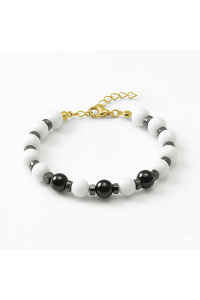 Tesbihane سوار نسائي من الحجر الطبيعي بسلسلة معدنية ذهبية اللون مع حجر اليشم ...